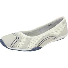 Down To Earth UK 6, White/Navy White Ladies Down To Earth Flat Ballerina Shoes