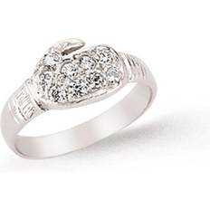 Children Rings Jewelco London H Boys Rhodium Plated Sterling Silver Cubic Zirconia Boxing Glove Signet Ring