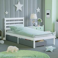 Grey Libra Kids Single Bed Under Bed Storage Drawers Solid Pine