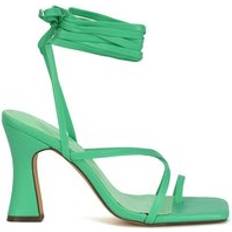 Green Heeled Sandals XY London 'Dylan' Square Toe Lace up Strappy Block High Heel Sandals Green