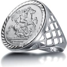 Z Mens Solid Sterling Silver St George Dragon Slayer Basket Half-Sovereign-Size Ring not sovereign coin