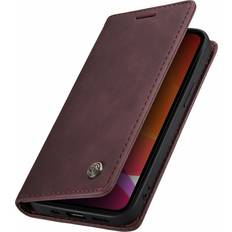 Compatible With iPhone 13 Pro Wallet Case in Burgundy Handmade Leather Magnetic Folio Flip Durable with Kickstand and Cash Card Slots