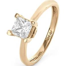 14K Gold 6mm Princess Cut Solitaire CZ Engagement Ring