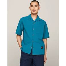 Tommy Hilfiger Women Shirts Tommy Hilfiger Seersucker Camp Collar Short Sleeve Shirt TIMELESS TEAL