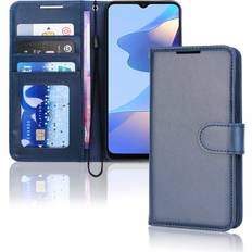 Blue Wallet Cases TechGear Leather Wallet Case for Oppo A16s, Flip Protective Case Cover with Wallet Card Holder, Stand & Wrist Strap Blue PU