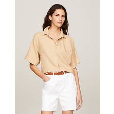 Tommy Hilfiger Beige Shirts Tommy Hilfiger Linen Relaxed Fit Short Sleeve Shirt HARVEST WHEAT