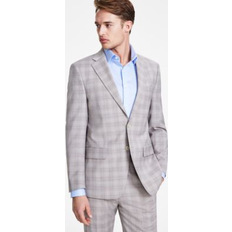 Wool Suits Calvin Klein Men's Slim-Fit Wool Blend Stretch Plaid Suit Separate Jacket Tan Plaid