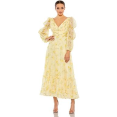 Mac Duggal Floral Print Chiffon Illusion Tiered Puff Dress