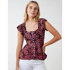 Pink Blouses Blue Vanilla Button Front Peplum Top Pink