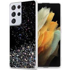 Cadorabo Black with Glitter Case for Samsung Galaxy S21 ULTRA Cover Protection TPU Silicone Gel Back case with sparkling glitter