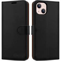 Black iPhone 14 6.1Case Leather Wallet Book Stand view