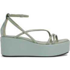 Calvin Klein Dame Højhælede sko Calvin Klein Leather Platform Wedge Sandals - Green