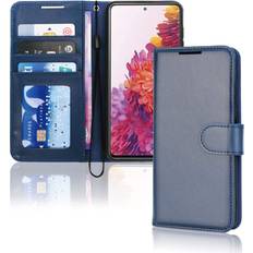 Samsung Galaxy S20 FE Wallet Cases TechGear Galaxy S20 FE Leather Wallet Case, Flip Protective Case Cover with Wallet Card Holder, Stand and Wrist Strap Blue PU