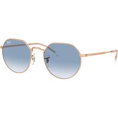 Ray-Ban Homme Lunettes de soleil vente Ray-Ban JACK Lunettes de soleil Monture Or Rose Verres Bleu 55-20