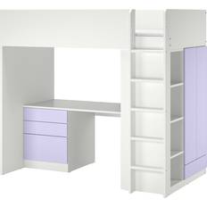 IKEA SMÅSTAD loftsäng, vit lila/med skrivbord med 4