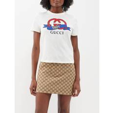 Gucci Women T-shirts Gucci Interlocking G-print Cotton-jersey T-shirt Womens White Multi