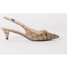 Gucci Slip-On Heels & Pumps Gucci Horsebit Gg-canvas Slingback Pumps Womens Beige EU/IT
