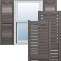 Window Shutters Ekena Millwork Lifetime Vinyl Custom Cathedral Top Center Open Louvered Pair Tuxedo Grey Timber