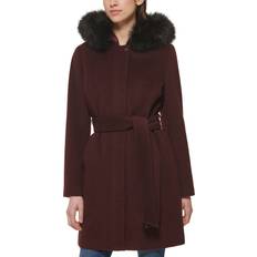 Cole Haan Women's Slick Wool Hooded Coat - Bordeaux