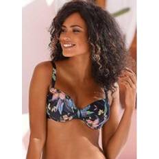 Grey Bikini Tops Lascana 'Malia' Tropical Print Underwired Bikini Top Anthracite Print