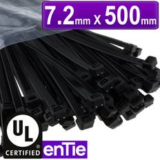 Kenable enTie Black Ties 7.2mm x 500mm Nylon 66 UL Approved [100 Pack]