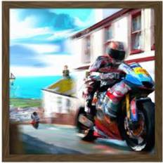 Metal Framed Art ARTERY8 of Man Tt Motorbike Motorsport Watercolour Street Scene Square Framed Art