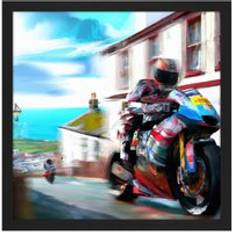 Metal Framed Art ARTERY8 Isle of Man Tt Motorbike Motorsport Watercolour Street Scene Square Framed Art 40.6x40.6cm