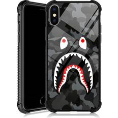 Mobile Phone Covers DJSOK iPhone Xs Case, Black Gray Camo Shark X Cases with 4 Corners Shockproof Protection Soft Silicone TPU Bumper and Hard PC Pattern Back Case for Apple X/Xs