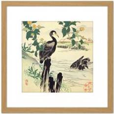 Natural Framed Art ARTERY8 Bairei Kacho Gafu Spring Japan Kerria Cormorants Framed Art