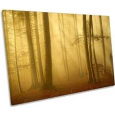 CanvasGeeks Sunlit Autumn Misty Morning Forest Picture Print Framed Art