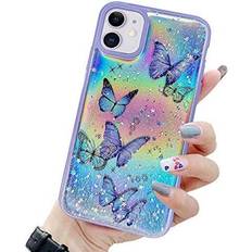 Mobile Phone Cases LCHULLE Girly Case for iPhone 11 Case Cute Iridescent Butterfly Design Laser Bling Glitter Stars for Girls Women Soft TPU Bumper Drop Protection