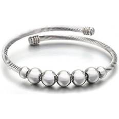 Stainless Steel Cable Wire Cuff Bangle - Jewelry