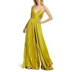 Yellow Jumpsuits & Overalls Mac Duggal Pleated Plunge Wide Leg Jumpsuit