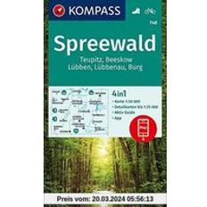 Compasses Kompass-Karten KV WK 748 Spreewald, Teupitz, Burg: 4in1 Wanderkarte 1:50000 mit Aktiv Guide und Detailkarten inklusive Karte zur offline Verwendung in der KOMPASS-App. Fahrradfahren. KOMPASS-Wanderkarten