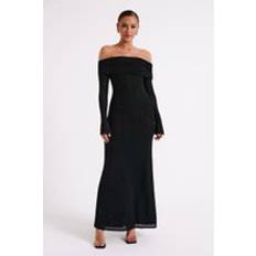Josie Off Shoulder Mesh Maxi Dress - Black