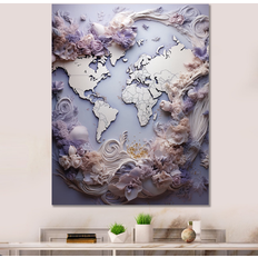 Design Art "Ethereal Lavender World Map" World Map Wall Framed Art