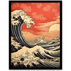 Red Framed Art ARTERY8 Sunset Wave Dramatic Stormy Seascape Framed Art