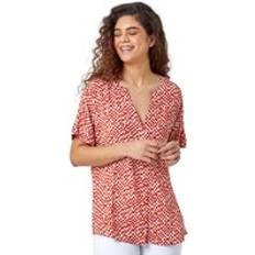 Viscose Blouses Roman Abstract Spot Print Woven Top Orange