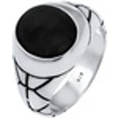 Kuzzoi Men Enamel Inlay Plate Oval Shaped Signet Ring 925 Silver 7-11