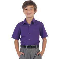 Girls - Purple Shirts Gioberti Gioberti Boy Short Sleeve Solid Dress Shirt Purple