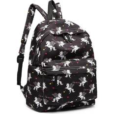 Miss Lulu Black Boys Girls Unicorn Print Canvas Backpack School Bag