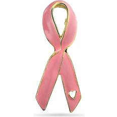 Women Brooches Bling Jewelry Open Heart Enamel Pink Ribbon Breast Cancer Survivor Brooch Pin for Women Gold Plated Brass