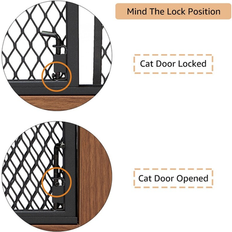 BeeNbkks Walk Through Pet Gate with Small Cat Door Walnut