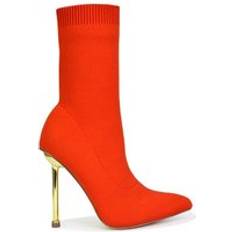 Orange Ankle Boots XY London 'Raya' Metallic Stiletto Heel Sock Ankle Boots Orange