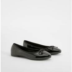 Ballerinas boohoo Wide Fit Crinkle Bow Detail Ballet Flats Black