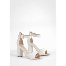 White Heels & Pumps boohoo Wide Fit Buckle Detail Part Block Heels White