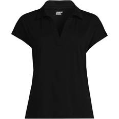 Lands' End Women Polo Shirts Lands' End Supima-Poloshirt mit V-Ausschnitt, Damen, Größe:48-50 regular, Schwarz, Baumwolle, Schwarz