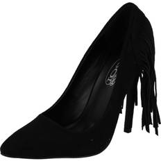 Spot On UK 3, Black Ladies High Heel Fringe Trim Court