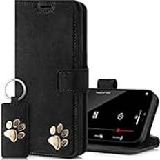 Surazo Wallet Handyhülle für Samsung Galaxy S23 FE Hülle Leder – Echtleder Schutzhülle mit Pfote Motiv – RFID Klapphülle [Magnet, Standfunktion, Kartenfach] Flip Cover Case Lederhülle Nubuk Schwarz