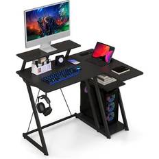 Costway L Shaped Gaming Desk with Outlets and USB Ports-Black